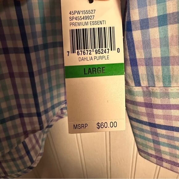 Izod Purple Blue Check Plaid Long Sleeve Collared Button Down Shirt NEW - Picture 5 of 7